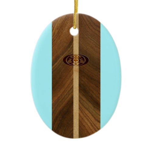 Rocky Point Hawaiian Faux Wood Surfboard Ceramic Ornament