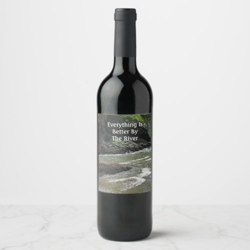 Rocky River Landscape Photo Camping Rustic Outdoor Wine Label