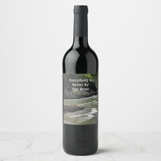 Rocky River Landscape Photo Camping Rustic Outdoor Wine Label (Front)
