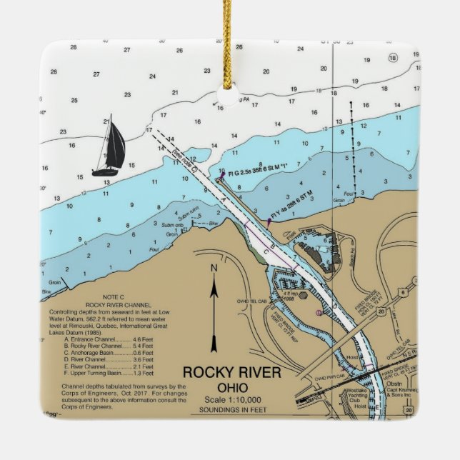Rocky River Ohio Nautical Chart Ceramic Ornament (Back)
