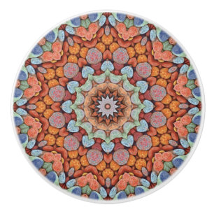 Rocky Roads Rustic Orange Vintage Kaleidoscope Ceramic Knob