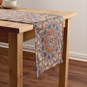 Rocky Roads Rustic Orange Vintage Kaleidoscope Short Table Runner