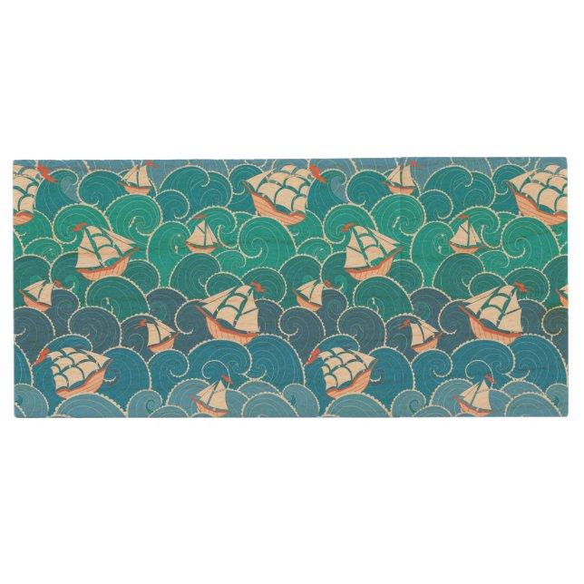 Rocky Sea Pattern Wood USB Flash Drive (Front)