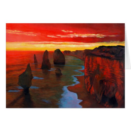 Rocky Seashore At Sunset Cards (Front Horizontal)