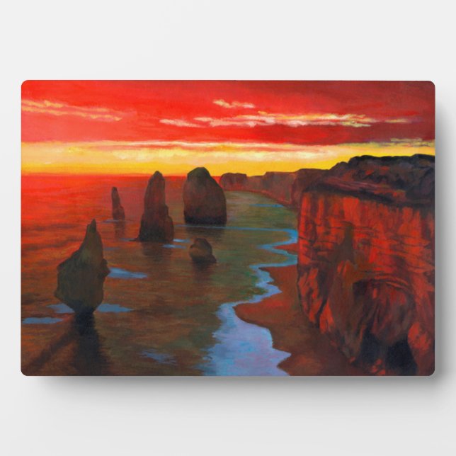 Rocky Seashore At Sunset Plaque (Front)