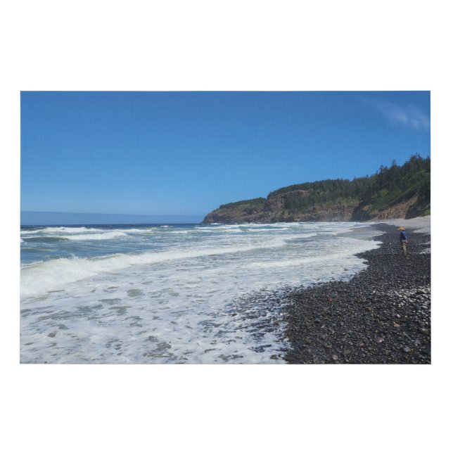 Rocky shore ocean waves art faux canvas print (Front)