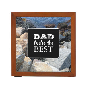 Rocky Shore Sea Photo Father's Day Bible Verse Desk Organizer
