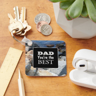 Rocky Shore Sea Photo Father's Day Bible Verse Keychain
