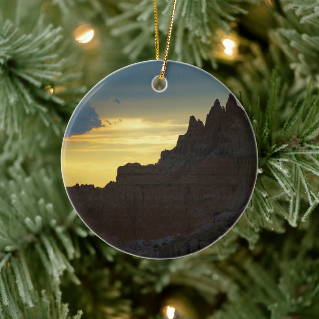 Rocky Silhouette, Badlands National Park, Sunset Ceramic Ornament (Tree)
