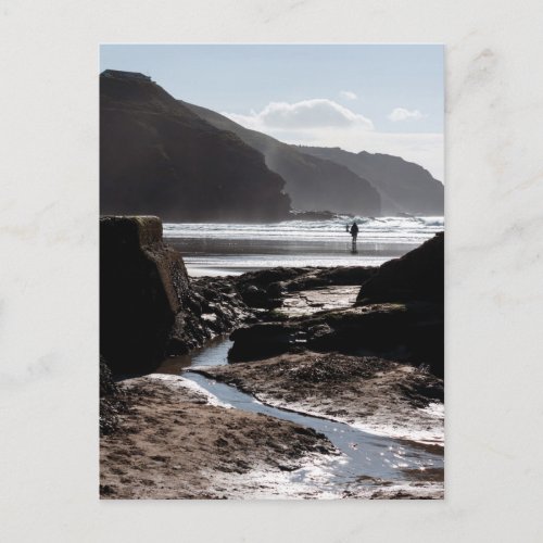 Rocky silhouettes at Perranporth Postcard