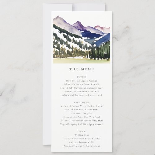 Rocky Snow Mountain Landscape Wedding Menu Card