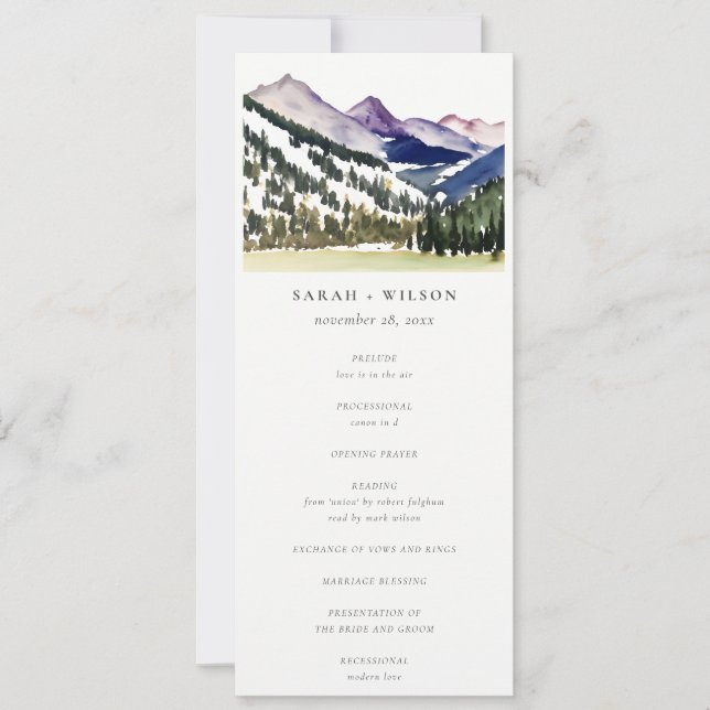 Rocky Snow Mountain Landscape Wedding Program (Front)