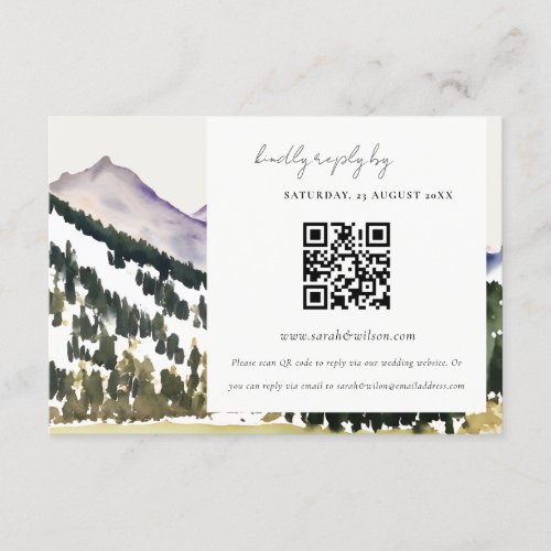 Rocky Snow Mountain Landscape Wedding QR Code RSVP Enclosure Card