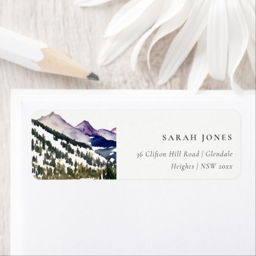 Rocky Snow Mountain Watercolor Landscape Address Label