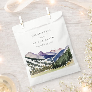 Rocky Snow Mountain Watercolor Landscape Wedding Favor Bag
