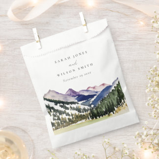 Rocky Snow Mountain Watercolor Landscape Wedding Favor Bag