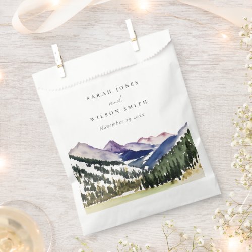 Rocky Snow Mountain Watercolor Landscape Wedding Favor Bag
