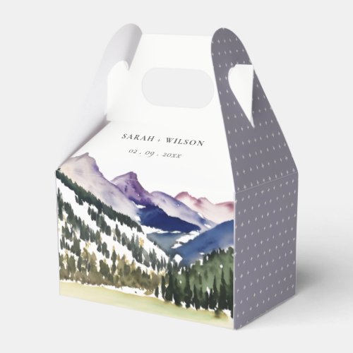Rocky Snow Mountain Watercolor Landscape Wedding Favor Boxes