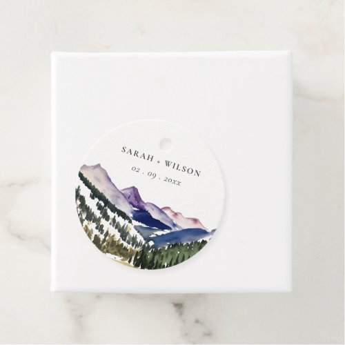 Rocky Snow Mountain Watercolor Landscape Wedding Favor Tags