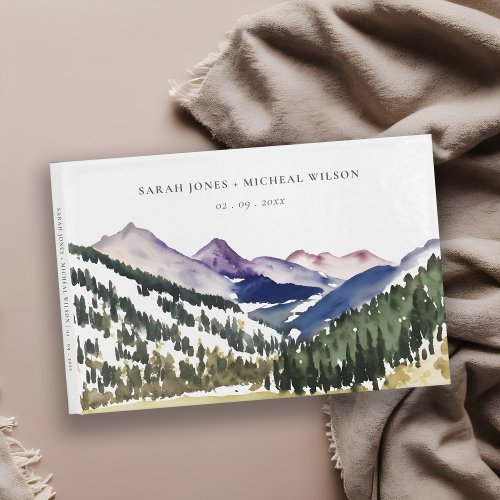 Rocky Snow Mountain Watercolor Landscape Wedding Guest Book