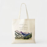 Rocky Snow Mountain Watercolor Landscape Wedding Tote Bag<br><div class="desc">Rocky Pine Mountain Watercolor Landscape Theme Collection.- it's an elegant script watercolor Illustration of Rocky Pine Forest Mountain Landscape,  perfect for your mountain destination wedding & parties. It’s very easy to customize,  with your personal details. If you need any other matching product or customization,  kindly message via Zazzle.</div>
