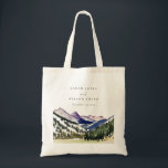 Rocky Snow Mountain Watercolor Landscape Wedding Tote Bag<br><div class="desc">Rocky Pine Mountain Watercolor Landscape Theme Collection.- it's an elegant script watercolor Illustration of Rocky Pine Forest Mountain Landscape,  perfect for your mountain destination wedding & parties. It’s very easy to customize,  with your personal details. If you need any other matching product or customization,  kindly message via Zazzle.</div>