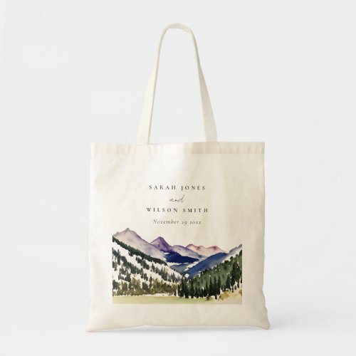Rocky Snow Mountain Watercolor Landscape Wedding Tote Bag