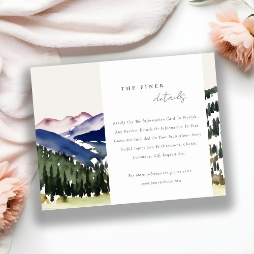 Rocky Snow Pine Mountain Landscape Wedding Details Enclosure Card