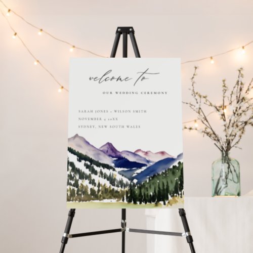 Rocky Snow Pine Mountain Landscape Wedding Welcome Foam Board