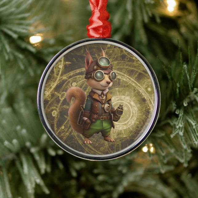 Rocky | Steampunk Squirrel Metal Ornament (Tree)