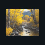 Rocky Stream With Gold Aspen Trees, Painting Metal Print<br><div class="desc">A digital oil painting of a rocky,  slow flowing stream amid aspens with gold leaves in the Rocky Mountains.</div>