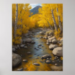 Rocky Stream With Gold Aspen Trees, Painting Poster<br><div class="desc">A digital oil painting of a rocky,  slow flowing stream amid aspens with gold leaves in the Rocky Mountains.</div>