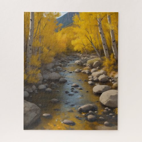 Rocky Stream With Gold Aspen Trees Vs 2 Painting Jigsaw Puzzle