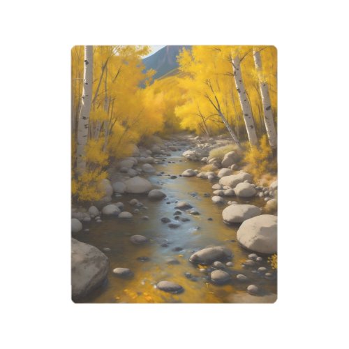 Rocky Stream With Gold Aspen Trees Vs 2 Painting Metal Print