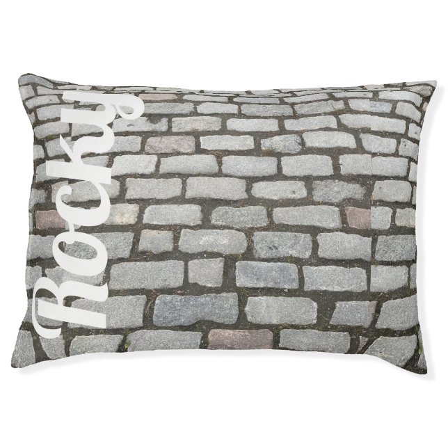 Rocky the Dog Gray Cobblestone Stone Brick Rock Pet Bed (Front)