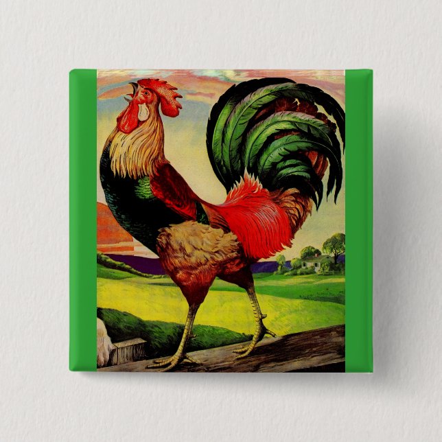 Rocky the Handsome Rooster Button (Front)