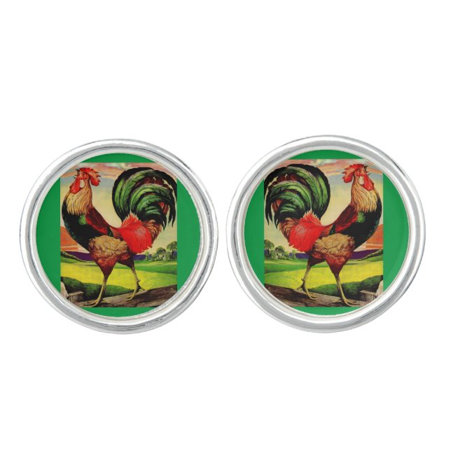 Rocky the Handsome Rooster Cufflinks (Front)