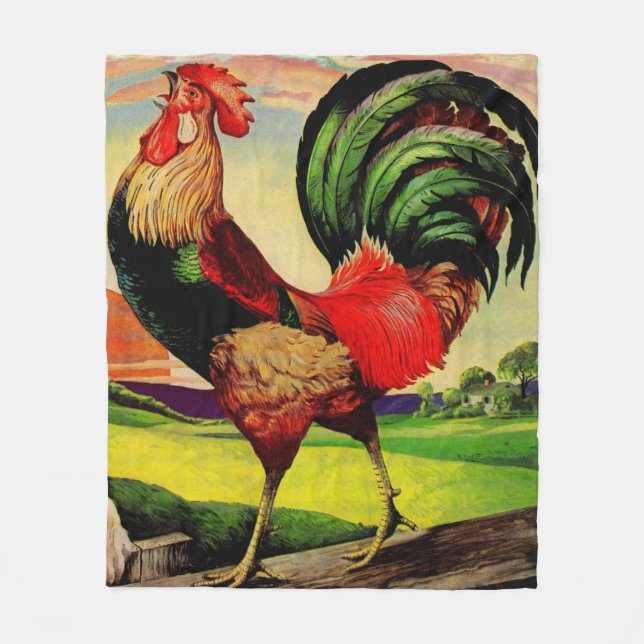 Rocky the Handsome Rooster Fleece Blanket (Front)