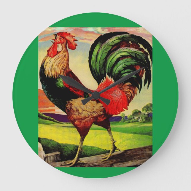 Rocky the Handsome Rooster Large Clock (Front)