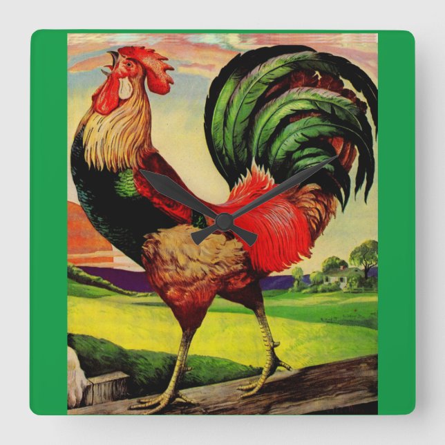 Rocky the Handsome Rooster Square Wall Clock (Front)