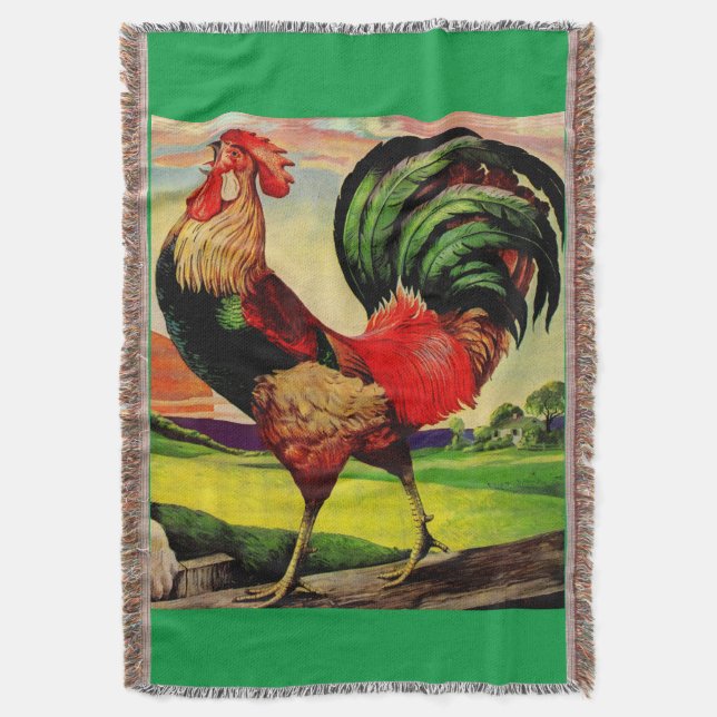Rocky the Handsome Rooster Throw Blanket (Front Vertical)