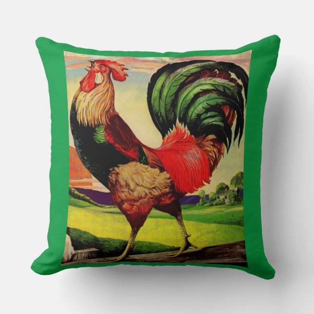Rocky the Handsome Rooster Throw Pillow (Front)