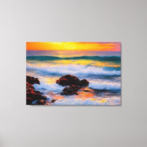 Rocky Waters Seascape colorful sunset Canvas Print