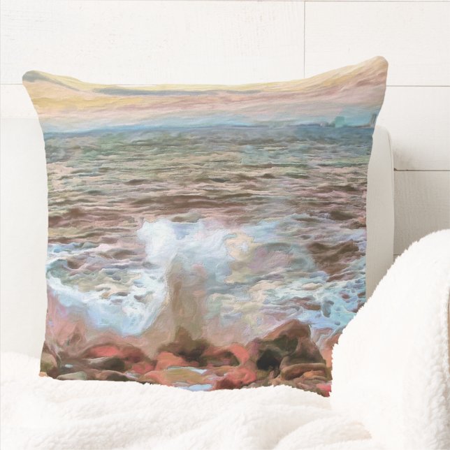 Rocky Waves 0742 Throw Pillow (Creator Uploaded)