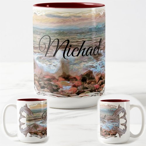 Rocky Waves 0742 Two_Tone Coffee Mug