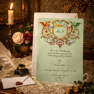 Rococo 1793 Crest With Medieval Dragons Monogram Invitation