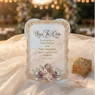 Rococo Angel Violin Vintage Royalcore Love Save The Date