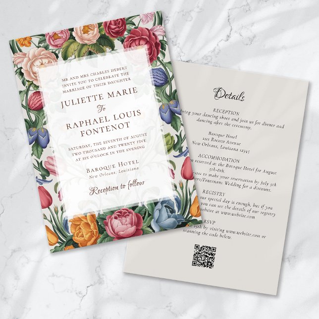 Rococo Baroque Floral All in One Wedding Invitation (Creator Uploaded)