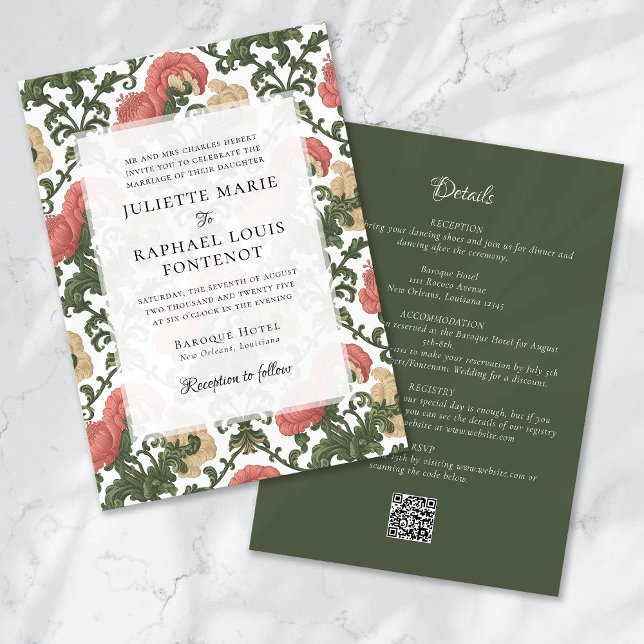 Rococo Baroque Floral All in One Wedding Invitation (Creator Uploaded)