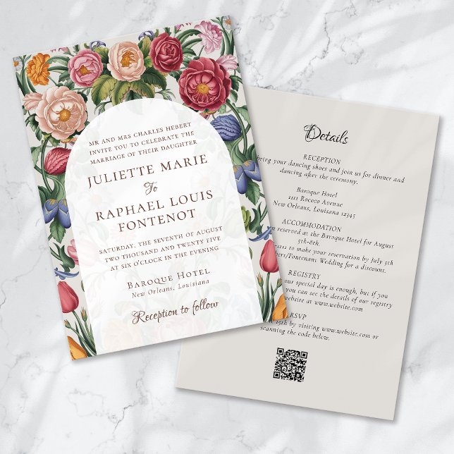 Rococo Baroque Floral All in One Wedding Invitation (Creator Uploaded)
